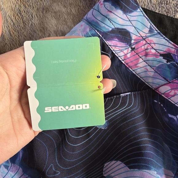 Women’s Patterned Active Shorts - Black with Blue & Pink - Picture 2 of 7